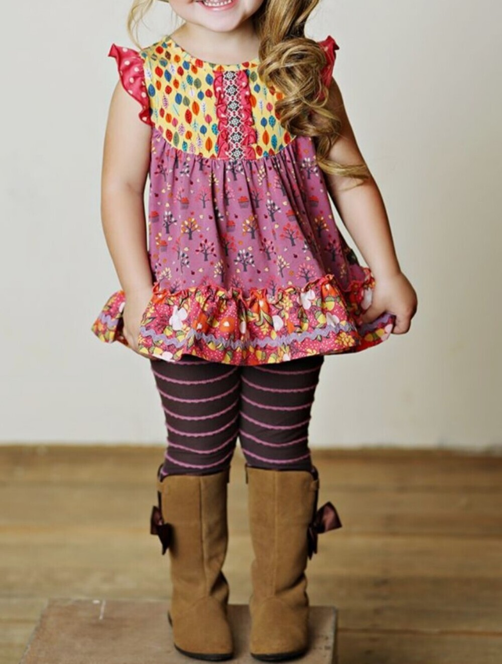 Matilda Jane Pink Purple Yellow Floral Ruffle Tunic